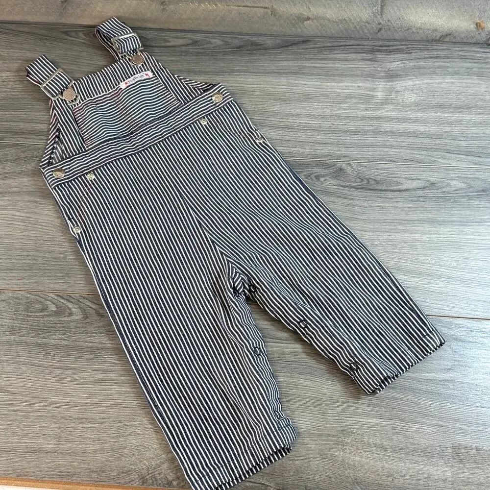 Vtg Health-Tex Striped Overalls Size 18 Mo Train Conductor Railroad USA